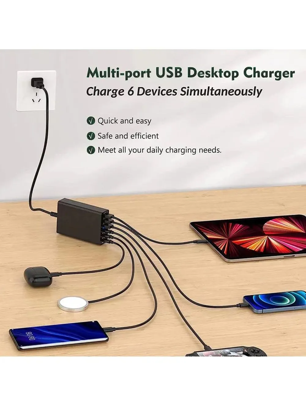 محطة شحن USB C GaN Compact 6 منافذ USB C، محول شاحن حائط USB C محمول 3 PD USB C و1 QC 2 منفذ USB A مناسب لجميع أجهزة iPad iPhone 14 13 12 11 Pro Max Galaxy-2