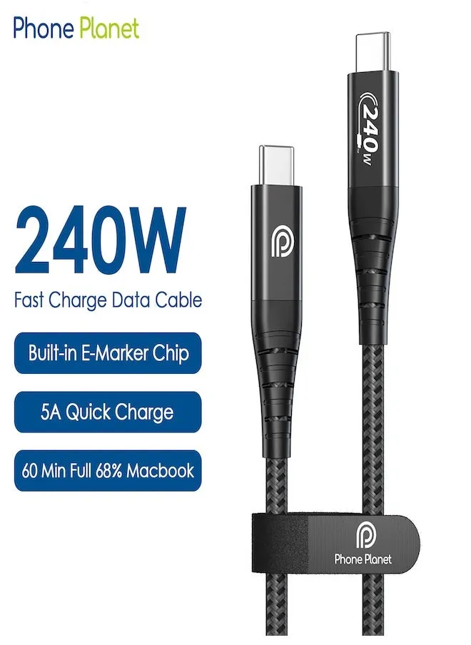 كيبل شحن USB C سريع كيبل شحن سريع PD3.0 SCP BC1.2 5 امبير، كيبل type C مضفر لاجهزة ايباد ميني 6، ماك بوك برو، اير، ايباد برو 12.9 انش، سامسونج  قماش بقوة 240 وات وطول 2 متر-1