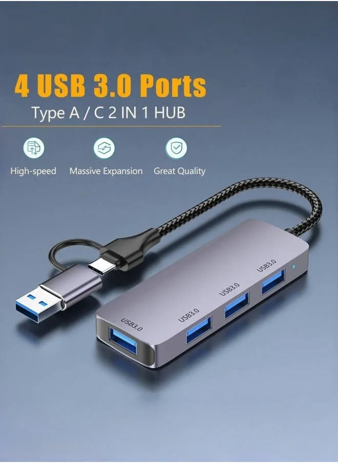 محول USB C HUB، 4 في 1 مع منفذي USB C و USB 3.0، محطة وصل متعددة الأنواع مع 4 منافذ USB 3.0، محول USB C مناسب لأجهزة MacBook Pro Air iPad من نوع C.-2