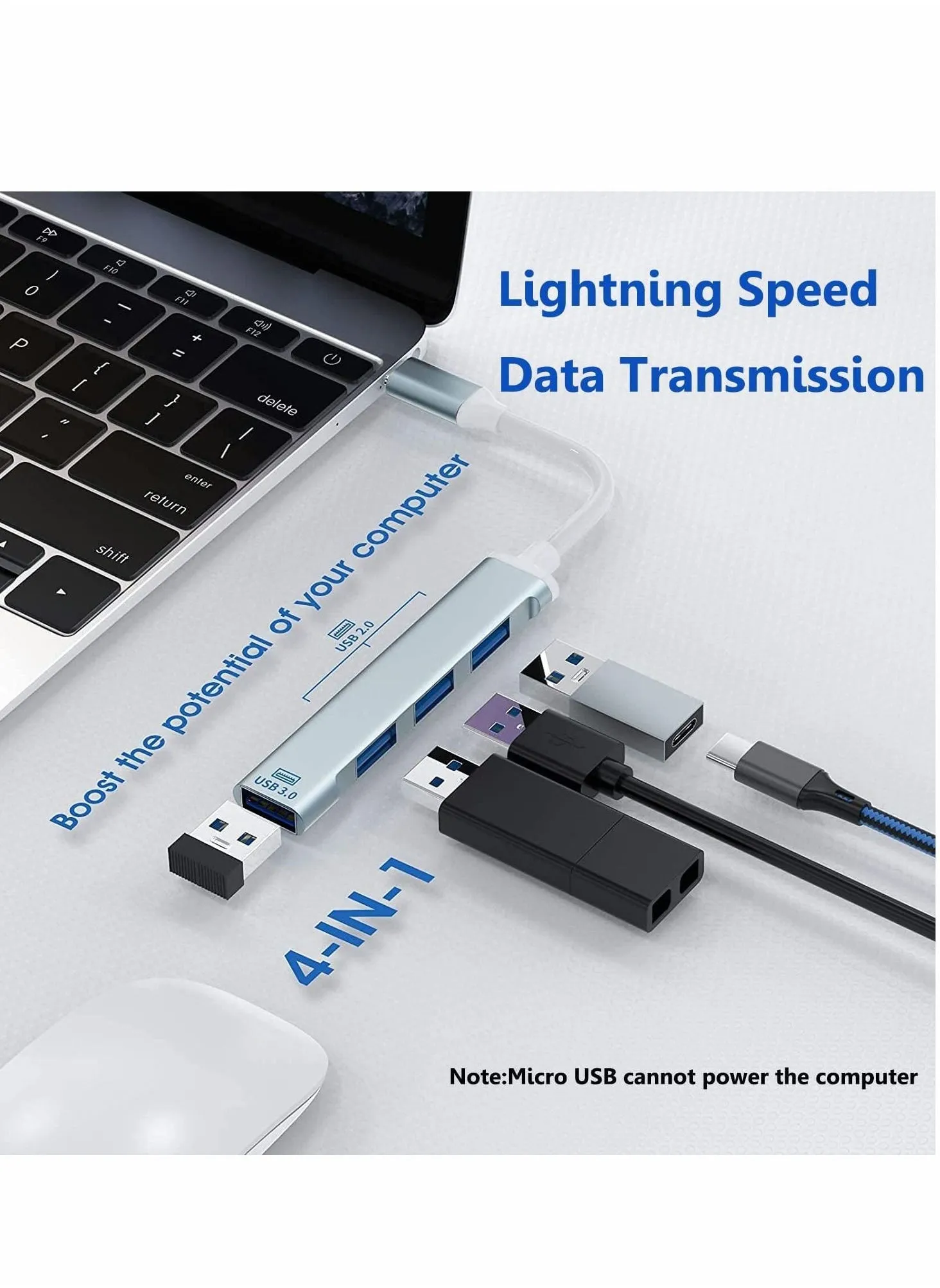 USB C Hub, 4-Port USB C adapter with 3.0 and 2.0 port USB Extender Splitter for Mac Pro/mini, for Surface Pro, Desktop Computer PC, Notebook PC, Mobile HDD, etc. Extension, Type-C Docking Station-2