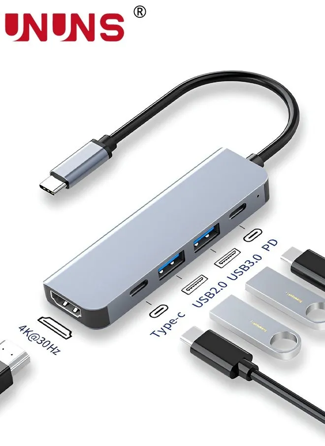 موزع USB C، محول متعدد المنافذ 5 في 1 مع HDMI بدقة 4K، 100 وات PD، USB3.0، USB2.0، Type-C، محول محوري لأجهزة iPhone 15/Plus/Pro/Pro Max، MacBook Pro/Air، XPS، أجهزة USB C الأخرى-1