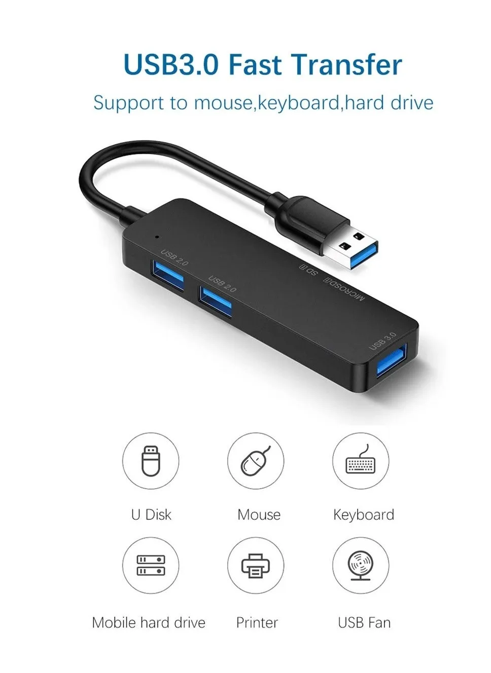 موزع من النوع سي 5 في 1 USB منفذين و USB 3.0  وقارئ بطاقات SD وTF  متوافق مع ماك بوك برو واير واللابتوب وغيرها من الاجهزة من النوع سي-2