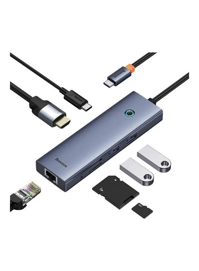 موزع USB-C (7 في 1) مزود بتقنية 4K HDMI، توصيل طاقة 100 واط، إيثرنت RJ45، 2 USB-A 3.0، منافذ بيانات 5 جيجابت في الثانية، قارئ بطاقات microSD وSD، لأجهزة MacBook Air، وMacBook Pro، وXPS، وHuawei MateBook و أجهزة أخرى ذات منفذ من النوع C-1