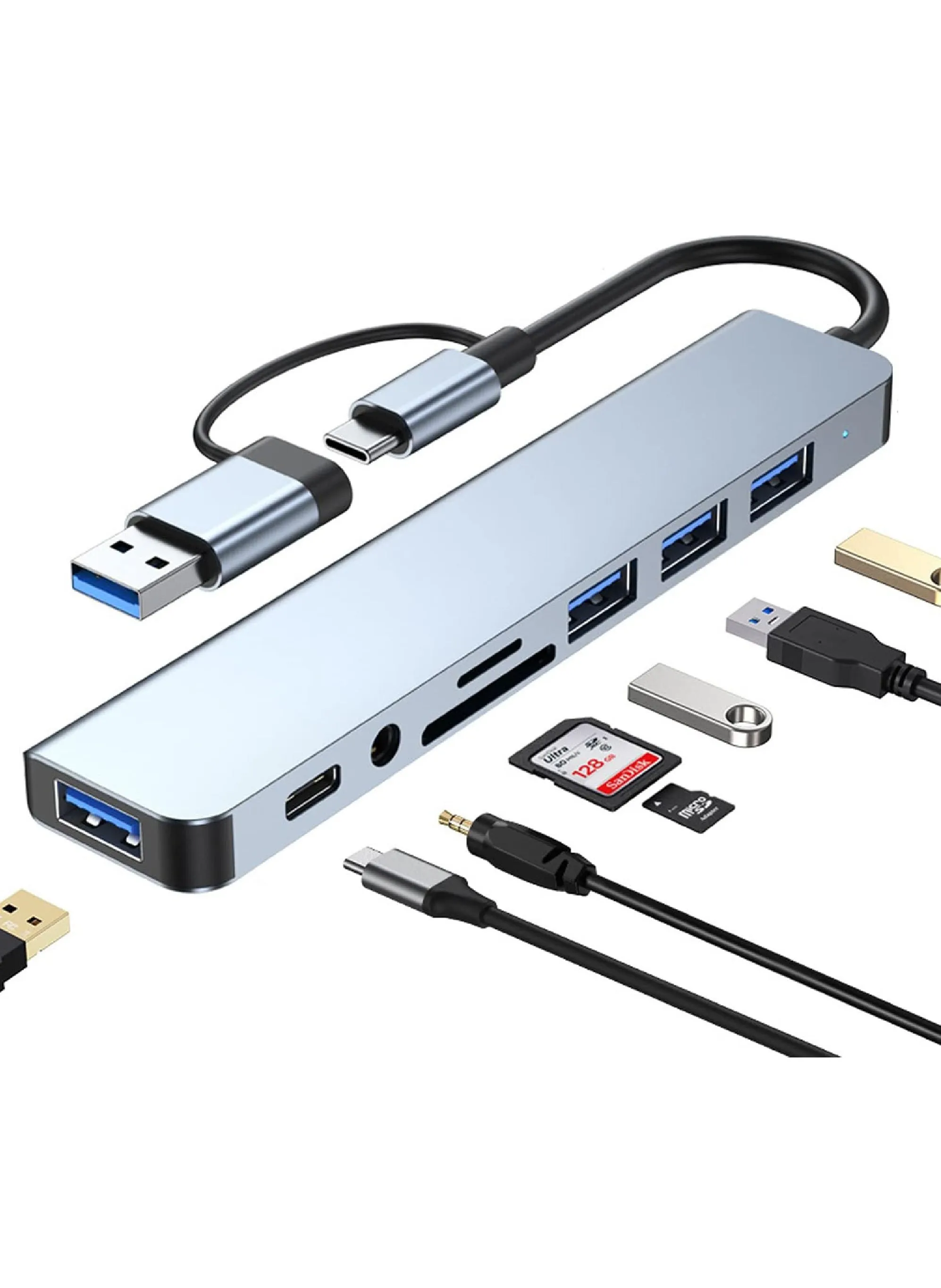 USB C Hub 8 in 1 Type C Adapter USB Splitter Extender with USB A Male to USB C Female USB 3.0-1