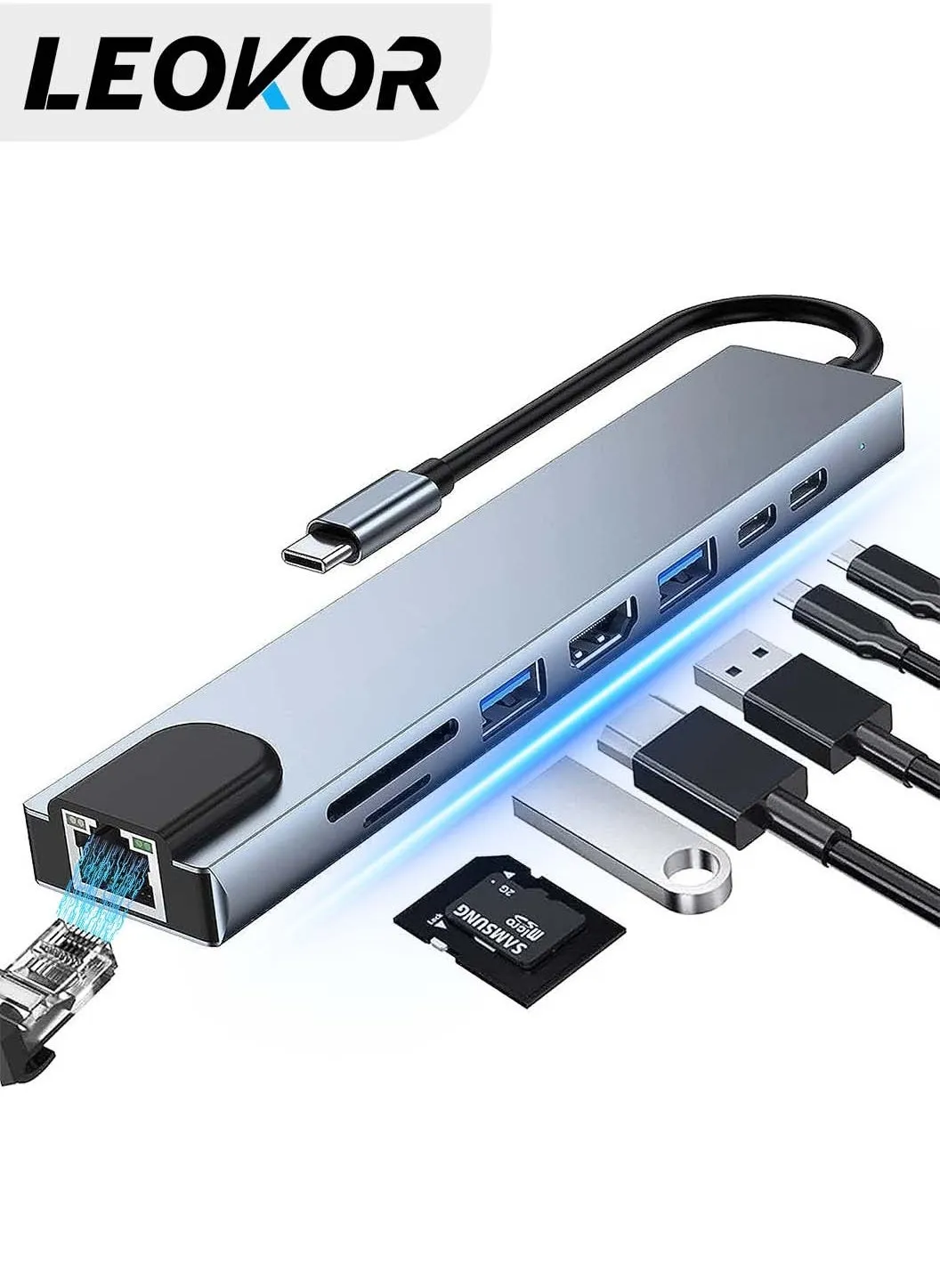 محطة إرساء USB C HUB، محول USB C 8 في 1 مع HDMI 4K، متوافق مع أجهزة الكمبيوتر المحمولة Air USB C وأجهزة Type C الأخرى-1