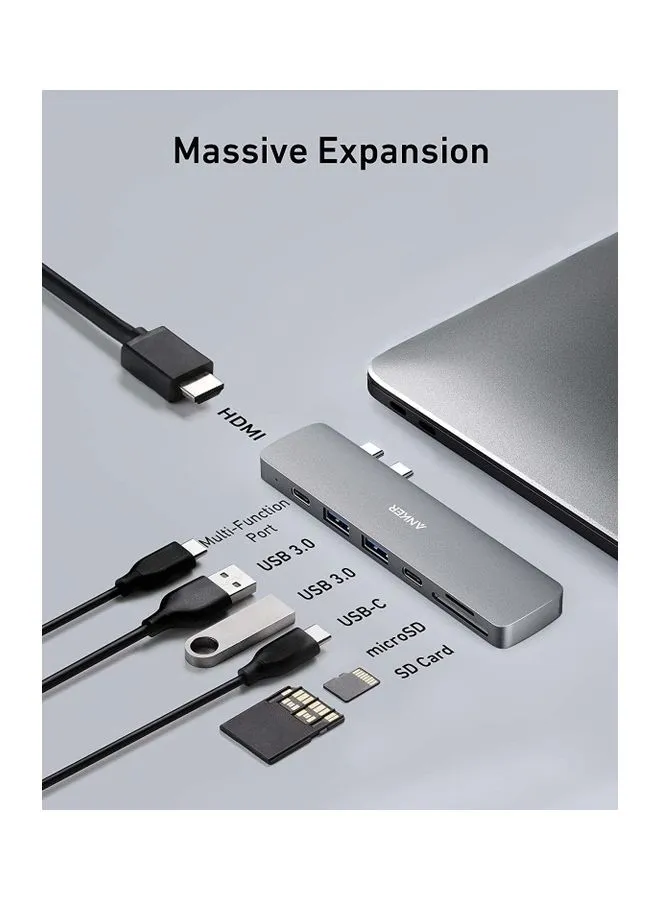 موزع USB C لأجهزة MacBook، محول PowerExpand Direct 7 في 2 USB C متوافق مع منفذ USB C متعدد الوظائف، توصيل طاقة 100 واط، 4K HDMI، USB C و2 منافذ بيانات USB A، قارئ بطاقات SD وmicroSD-2