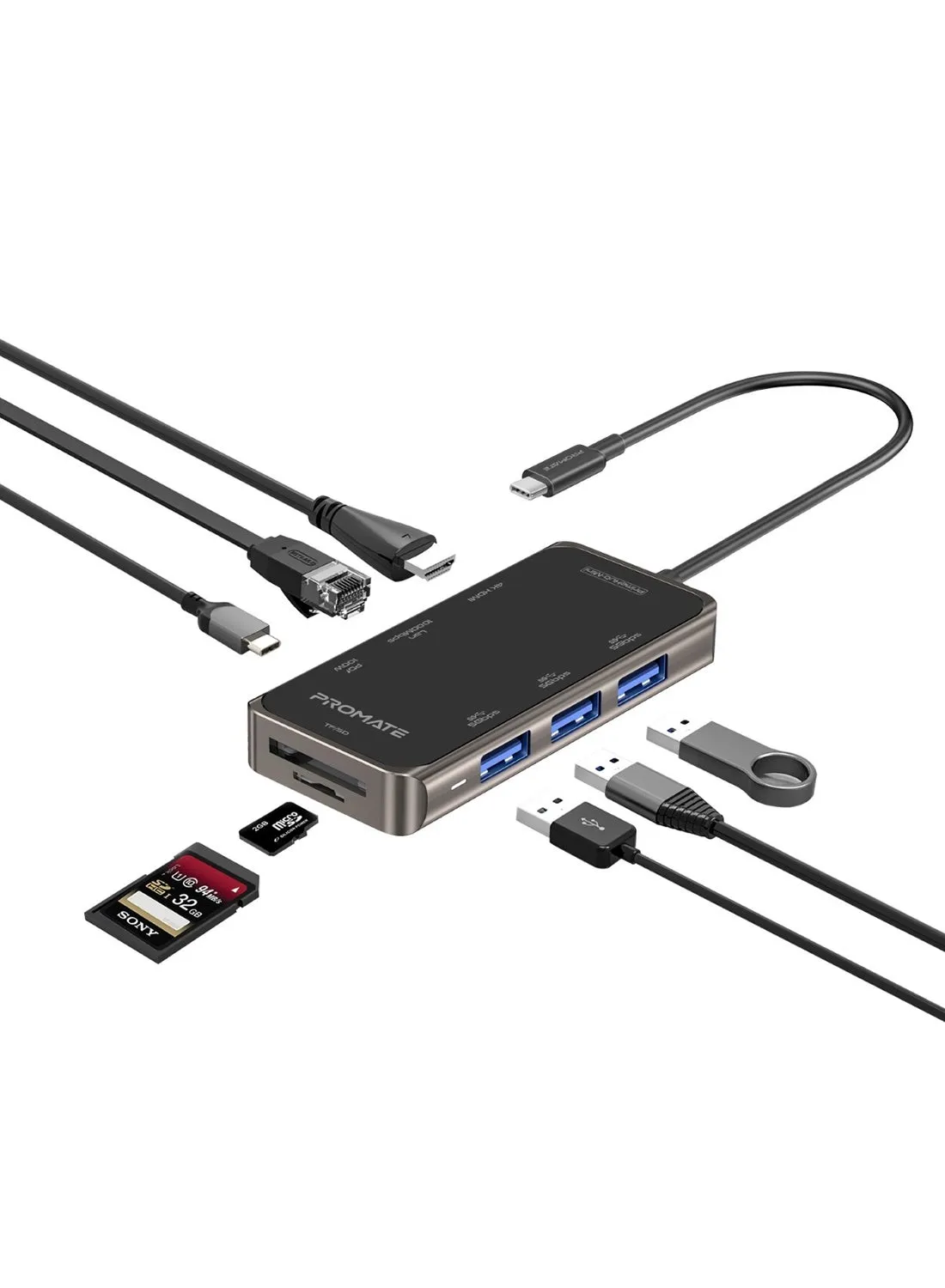 موزع برايم هاب-ميني لتوفير الطاقة بقدرة 100 وات مزود بمنفذ USB-C ومنفذ HDMI بجودة 4K ومنفذ RJ45 و3 منافذ USB وفتحة لبطاقة TF وSD أسود-1