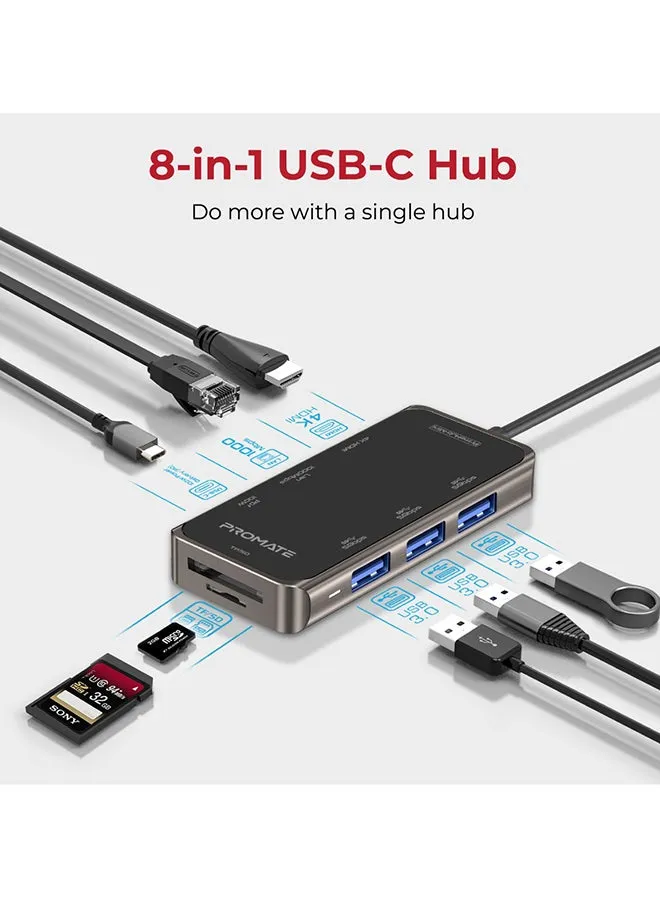 موزع برايم هاب-ميني لتوفير الطاقة بقدرة 100 وات مزود بمنفذ USB-C ومنفذ HDMI بجودة 4K ومنفذ RJ45 و3 منافذ USB وفتحة لبطاقة TF وSD أسود-2