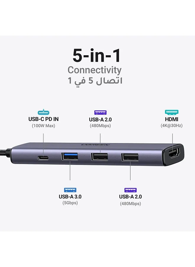 موزع USB C مع شحن PD بقوة 100 واط، محول من النوع C إلى HDMI 4K 30 هرتز، منافذ نقل بيانات USB Hub 3.0 بسرعة 5 جيجابت في الثانية، متوافق مع MacBook Pro/Air 2023 M2/M1، iPad Pro/Air، HP، Dell، ASUS، Lenovo، إلخ فضي-2