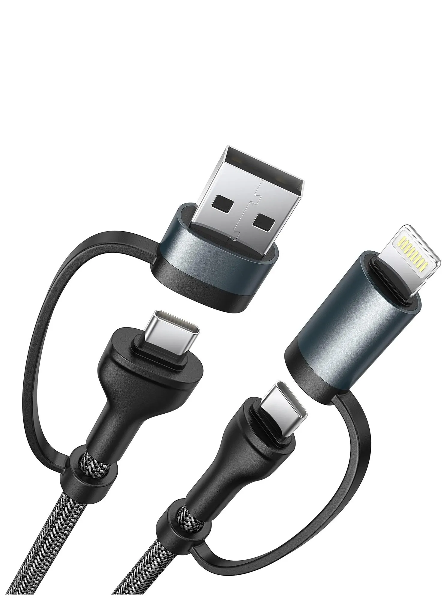 كابل محول USB C Lightning، محول USB C إلى USB C 60 وات PD [شحن سريع ومزامنة بيانات] سلك شاحن متعدد 4 في 1 لهاتف iPhone 14 13 12، MacBook Pro 2023 iPad Mini 6/Pro، Samsung Galaxy S22 S21 S20-1