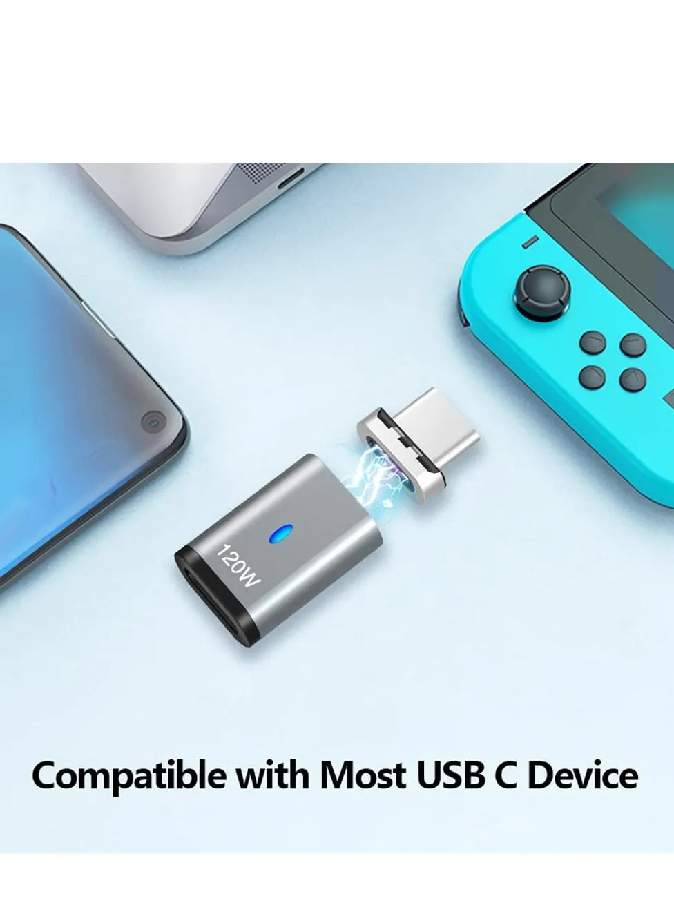 محول USB C مغناطيسي مكون من قطعتين، محول USB C مغناطيسي مستقيم يدعم PD 100 وات شحن سريع 480 ميجابايت في الثانية لنقل البيانات متوافق مع MacBook Pro Air والمزيد من أجهزة Type C-2