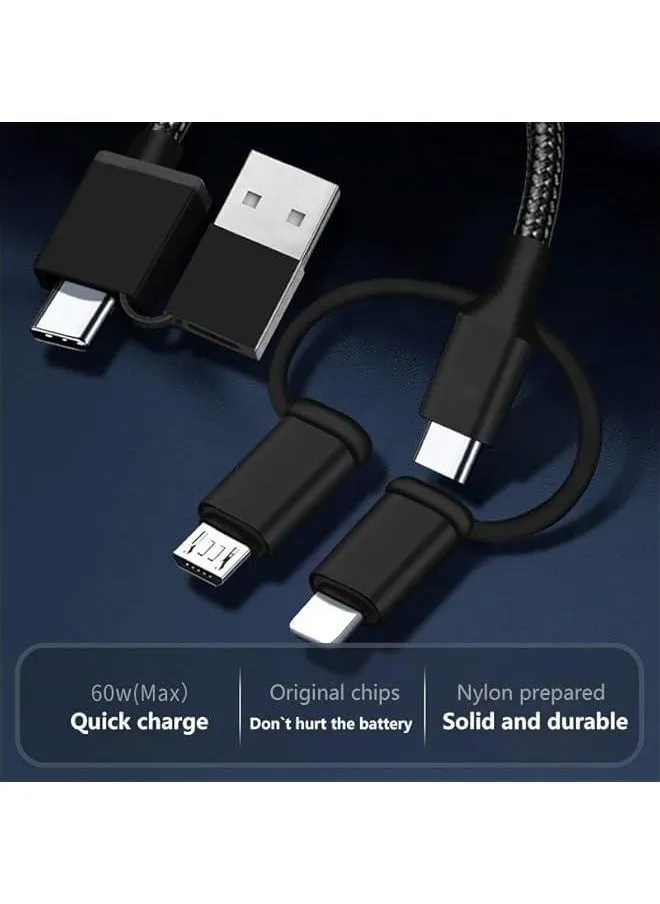 كيبل شحن متعدد USB C (3.3 قدم)، 5 في 1 بي دي 60 واط وكيو سي 3.0 20 واط، USB A/C الى النوع C/الجوال/مايكرو USB، متوافق مع جالكسي S21 فولد 3 والمزيد، لاس اس دي، لSSD-2