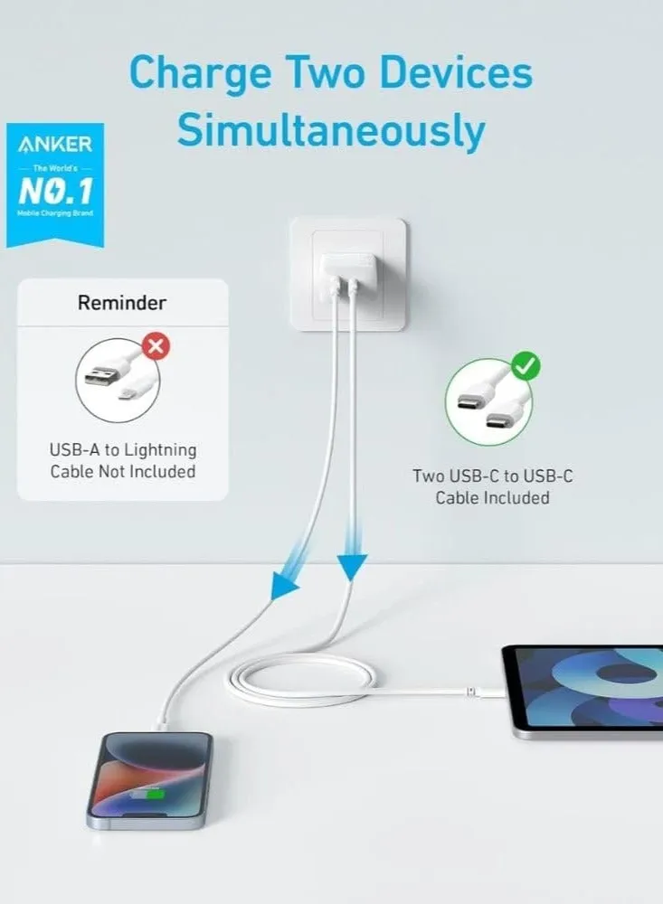 USB C Plug, iPhone Charger, 20W Dual Port USB Fast Wall Charger, USB C Charger Block for iPhone 15/15 Pro/15 Pro Max/14/13/12, iPad Pro, AirPods, and More (Cable Not Included) White-2