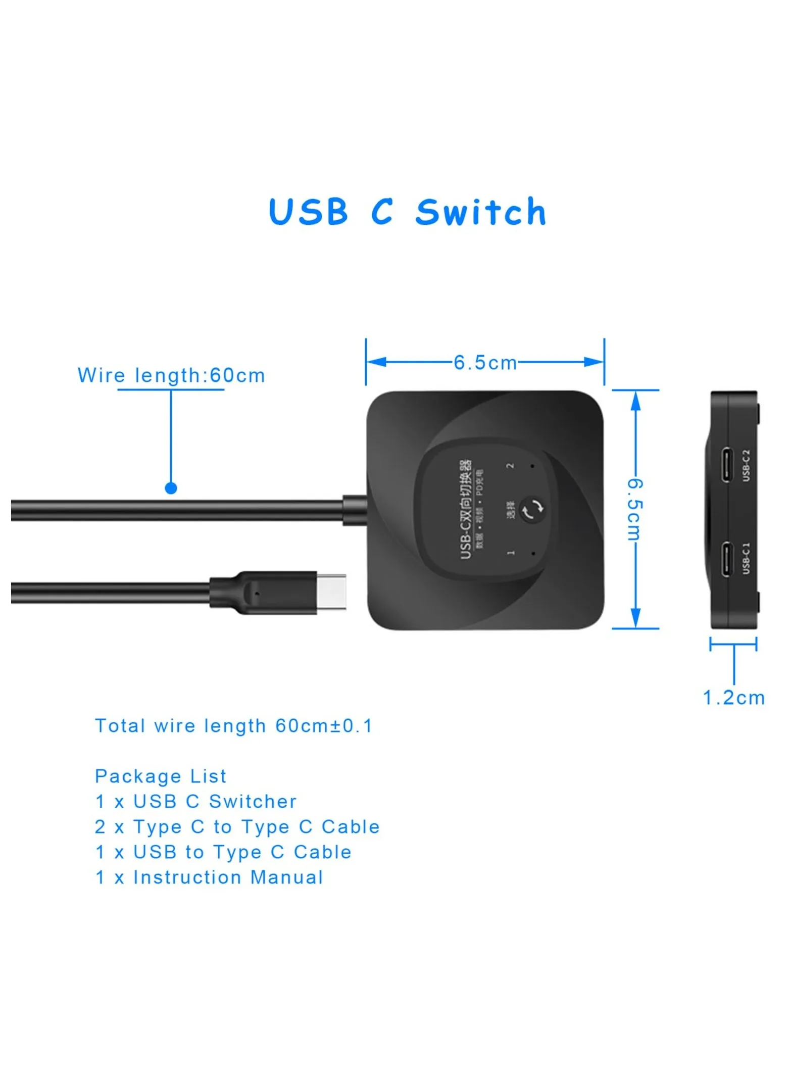 محول USB C، محول USB C ثنائي الاتجاه 2 في 1 خارج 8K 60 هرتز HD نوع C محدد التبديل، نقل بيانات 10 جيجابت في الثانية PD 100 وات محدد تبديل شاشة توصيل الطاقة مع مؤشر الطاقة للكمبيوتر الشخصي-2