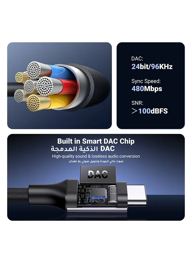 محول USB C إلى 3.5 مللي محول توافق كامل DAC صوت محول USB C إلى سماعة رأس جاك مهايئ كابل صوت مضفر متوافق مع آيباد برو 2023/2022، سامسونج S23 + / S21 / S22 التار وسلسلة ايفون 15/هواوي/شاومى، إلخ رمادي فلكي-2