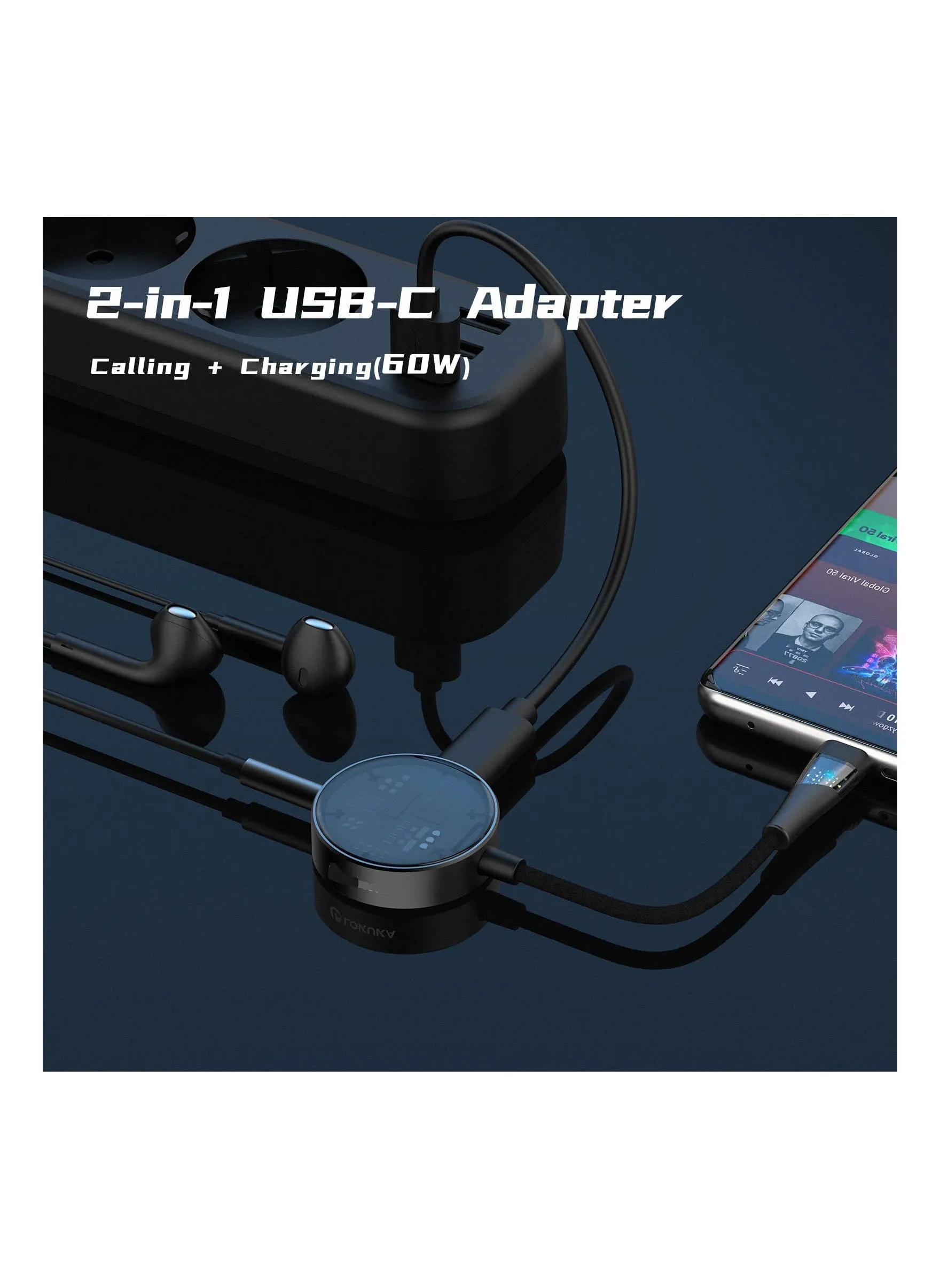 محول شاحن وسماعة رأس من USB C إلى 3.5 مم، موزع 2 في 1 من USB Type C إلى TRRS 3.5 مم AUX/Mic وPD 3.0 60 وات، موزع شحن سريع، محطة إرساء شريحة DAC عالية الدقة من سلسلة Top Visualized (أسود) (عبوة واحدة)-2