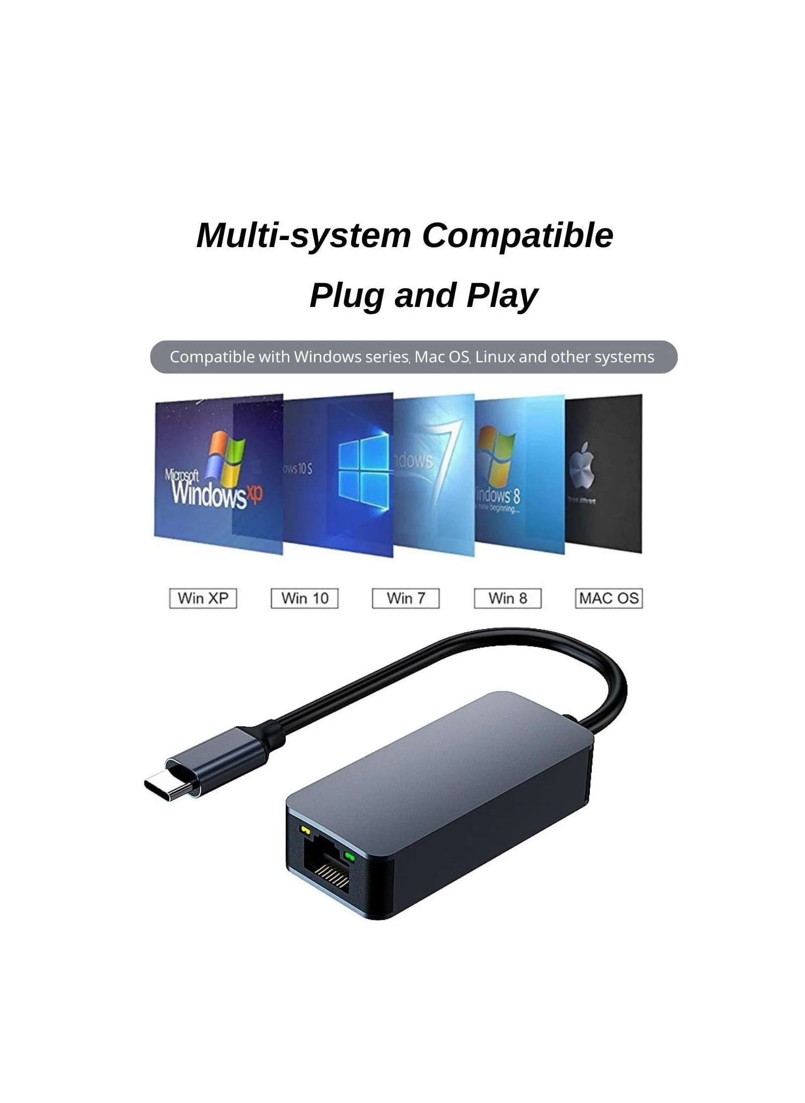 محول USB C إلى Ethernet بسرعة 2.5 جيجابت، محول شبكة سريع، من النوع C إلى RJ45، محول محمول من الألومنيوم من النوع C إلى Ethernet، محول Ethernet إلى USB C مع أنظمة التشغيل Windows7/8/10، XP، Vista، Mac-2