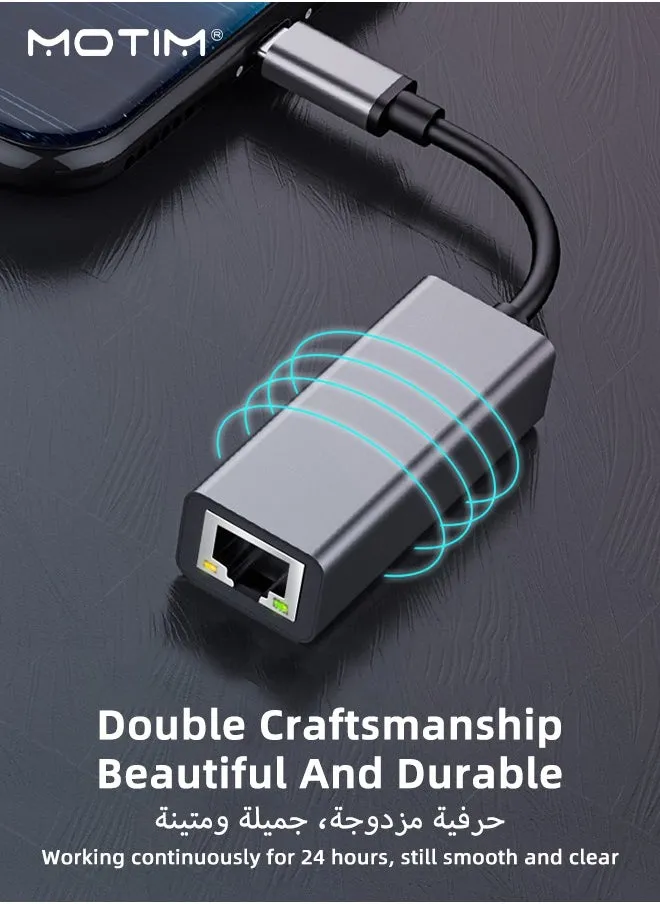 مهايئ USB C إلى إيثرنت محول شبكة سلكية من جيجابت C إلى 1 جيجابت في الثانية RJ45 محول شبكة سلكية Thunderbolt 3 LAN متوافق مع أجهزة MacBook وSurface Pro وiPad Pro 2021 وiPad Pro 2021 وPS5 وXPS15/13 وHuawei P60 وGalaxy Tab-2