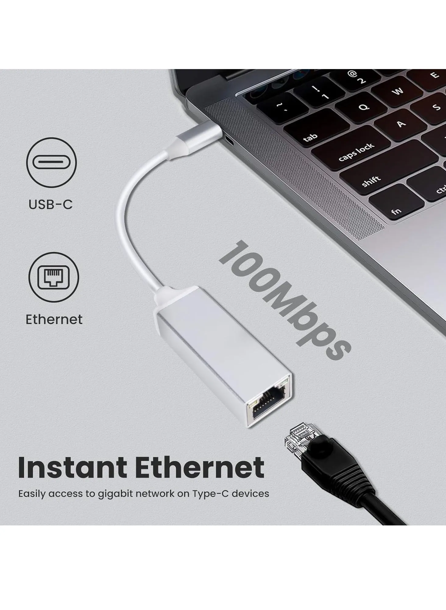 محول USB C إلى Ethernet محول شبكة LAN من النوع C إلى RJ45 Gigabit Ethernet متوافق مع MacBook Pro 2019/2018/2017 MacBook Air والمزيد-2