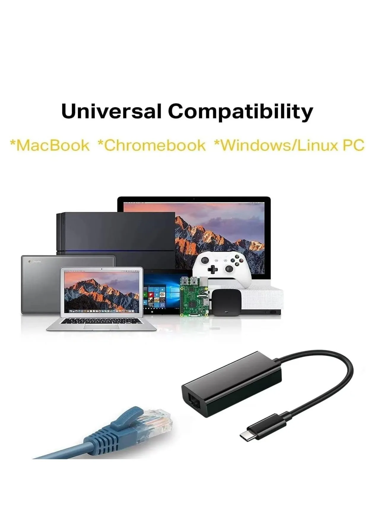 محول USB C إلى Ethernet، كابل محول Ethernet سلكي من النوع C إلى RJ45 لشبكة LAN لأجهزة MacBook Pro/Air، iPad Pro/Air، XPS، Galaxy S20-2