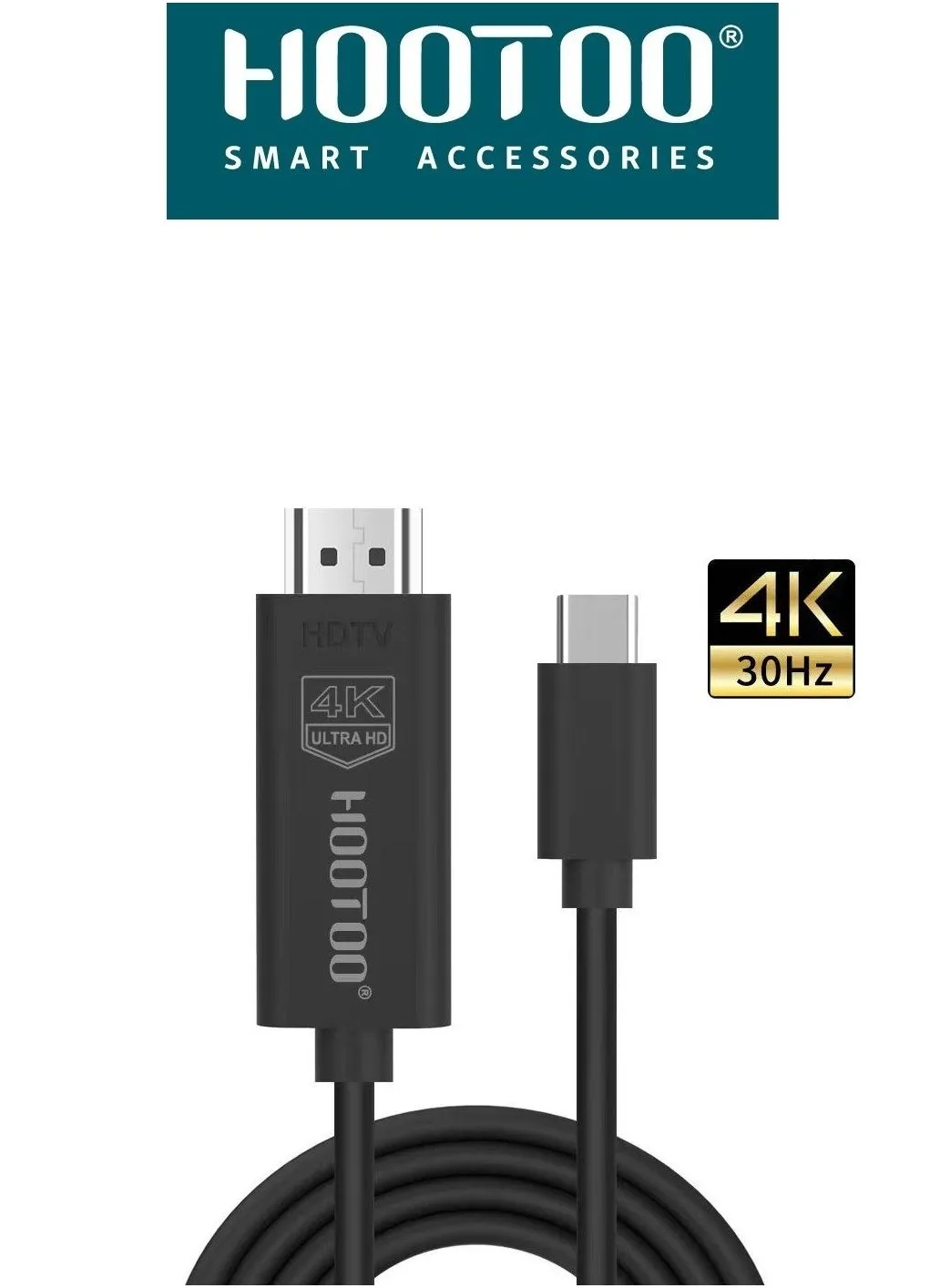 كيبل USB-C الى HDMI بطول 1 متر، يدعم نقل عالي الدقة حتى جودة 4K بتردد 30Hz، متوافق مع سلسة ايفون 15 و 16 ووهواتف سامسونج وهواوي واجهزة  الماك ووندوز. لا يتطلب تطبيقات لتشغيله.باللون الاسود من هوتو-1