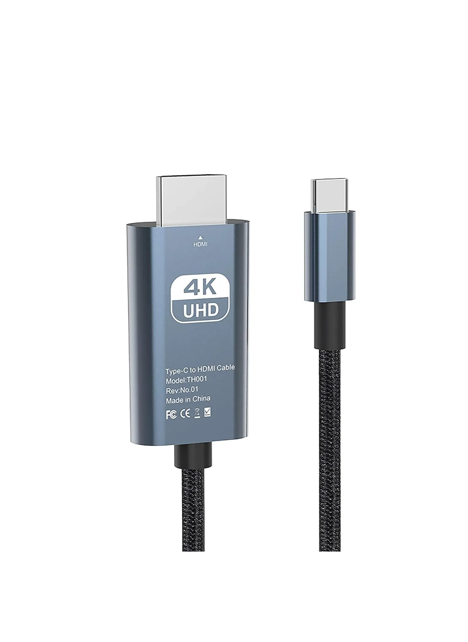 كابل USB C إلى HDMI، كابل 4K @60Hz Type-C إلى HDMI، كابل Thunderbolt 3/4 إلى HDMI مضفر بطول 6.6 قدم، متوافق مع MacBook Pro/Air، iMac، iPad Pro، الهاتف الذكي، Surface، Dell، HP-1