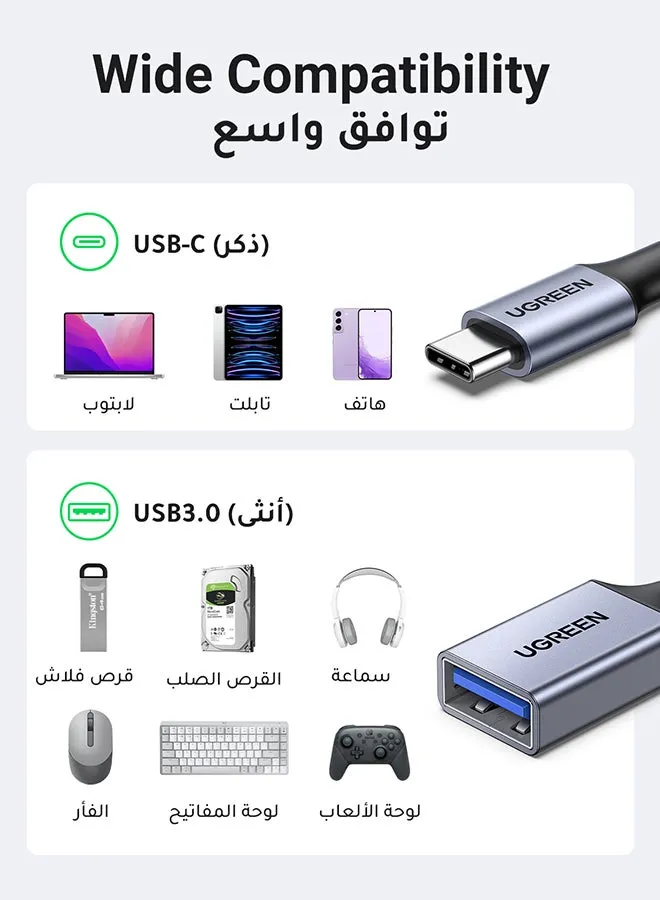 محول من منفذ USB C 3.1 ذكر إلى منفذ USB 3.0 أنثى بسرعة 5 ميجابت في الثانية ومتوافق مع أجهزة ماك بوك برو إصدار 2018/ 2017 وآي باد برو إصدار 2020/ 2018 وجالاكسي نوت 20 ألترا وأجهزة اللابتوب والشواحن أسود-2