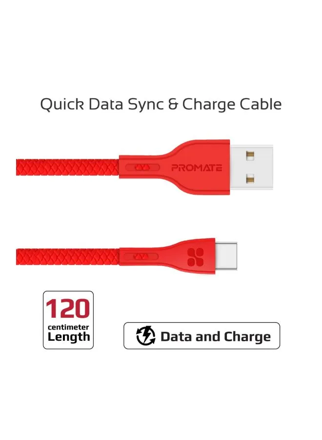 كابل باور بيم C من USB-C إلى USB-A متين ويتميز بشحن سريع للغاية بقدرة 2 أمبير وسرعة نقل بيانات عالية بطول 1.2 م، كما يتميز بحماية ضد الشحن الزائد للأجهزة المزودة بمنفذ Type-C بلون أحمر أحمر-2