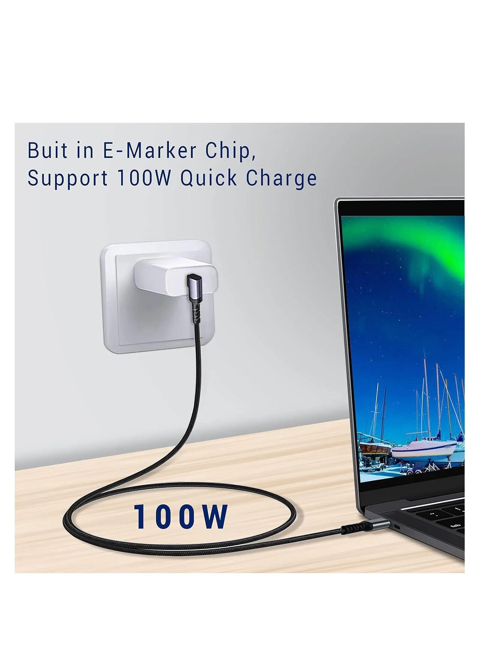 كابل USB C إلى USB C 100 واط USB 3.1 سلك شحن سريع بزاوية 90 درجة 20 فولت/5 أمبير كابل PD نوع C لهاتف آيفون 15/15 بلس/15 برو/15 برو ماكس/ماك بوك برو 2022/آيباد برو 2022 حزمة 2 6.6 قدم زاوية يمين-2