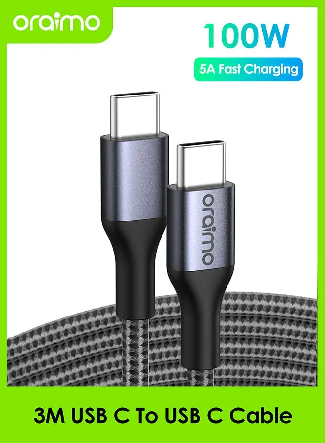 كابل USB C إلى USB C بطول 10 أقدام وقوة 100 وات، كابل شحن سريع من النوع C، سلك شحن USB C إلى USB C مضفر من النايلون متوافق مع Macbook Pro/Air وiPad Pro/Air وGalaxy S21/S20 وPixel وSwitch والمزيد-1