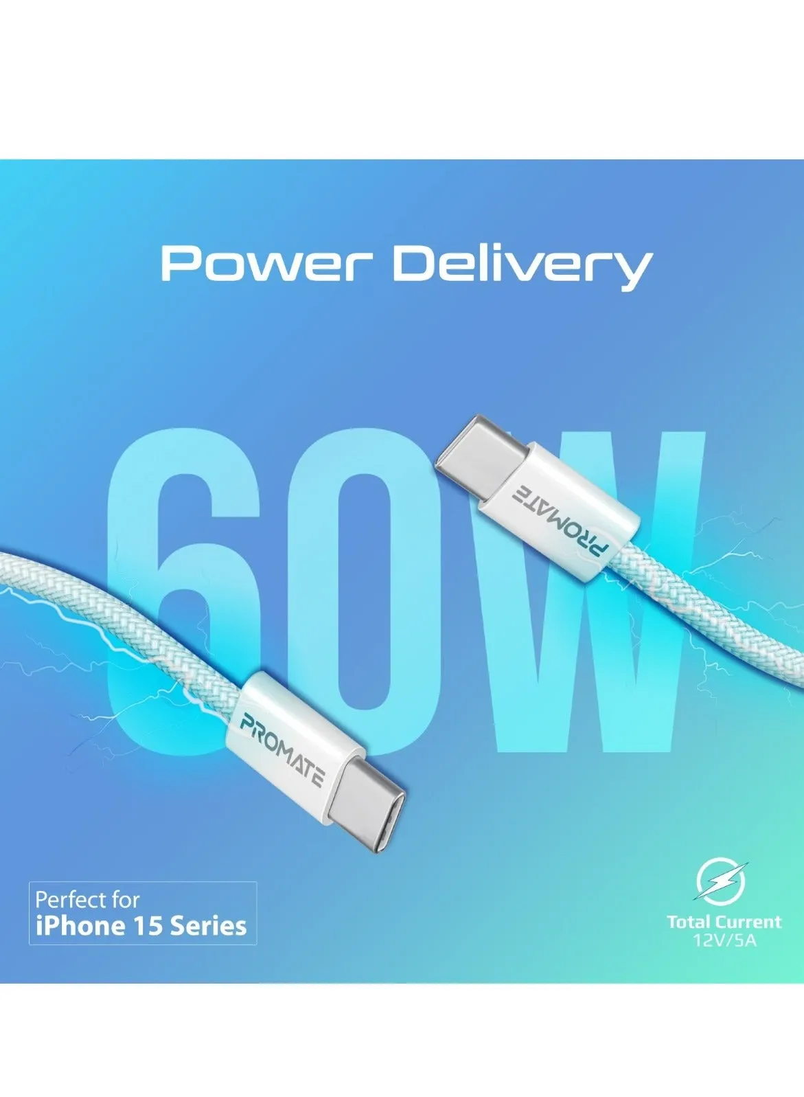 USB-C to USB-C Cable, Premium 60W Power Delivery Fast Charging Cable with 480Mbps Data Sync and 200cm Anti-Tangle Nylon Braided Cord for iPhone 15, Galaxy S23, iPad Air, Dell XPS 17, EcoLine-CC203 White-2