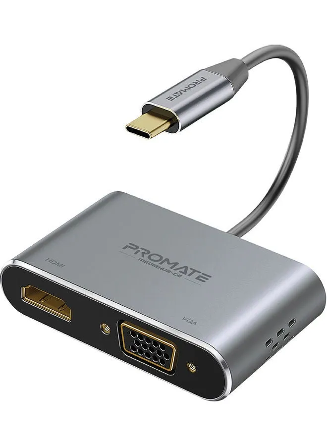 محول USB-C إلى مخرج VGA وHDMI رمادي-1