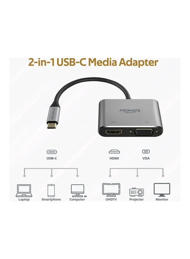 محول USB-C إلى مخرج VGA وHDMI رمادي-2