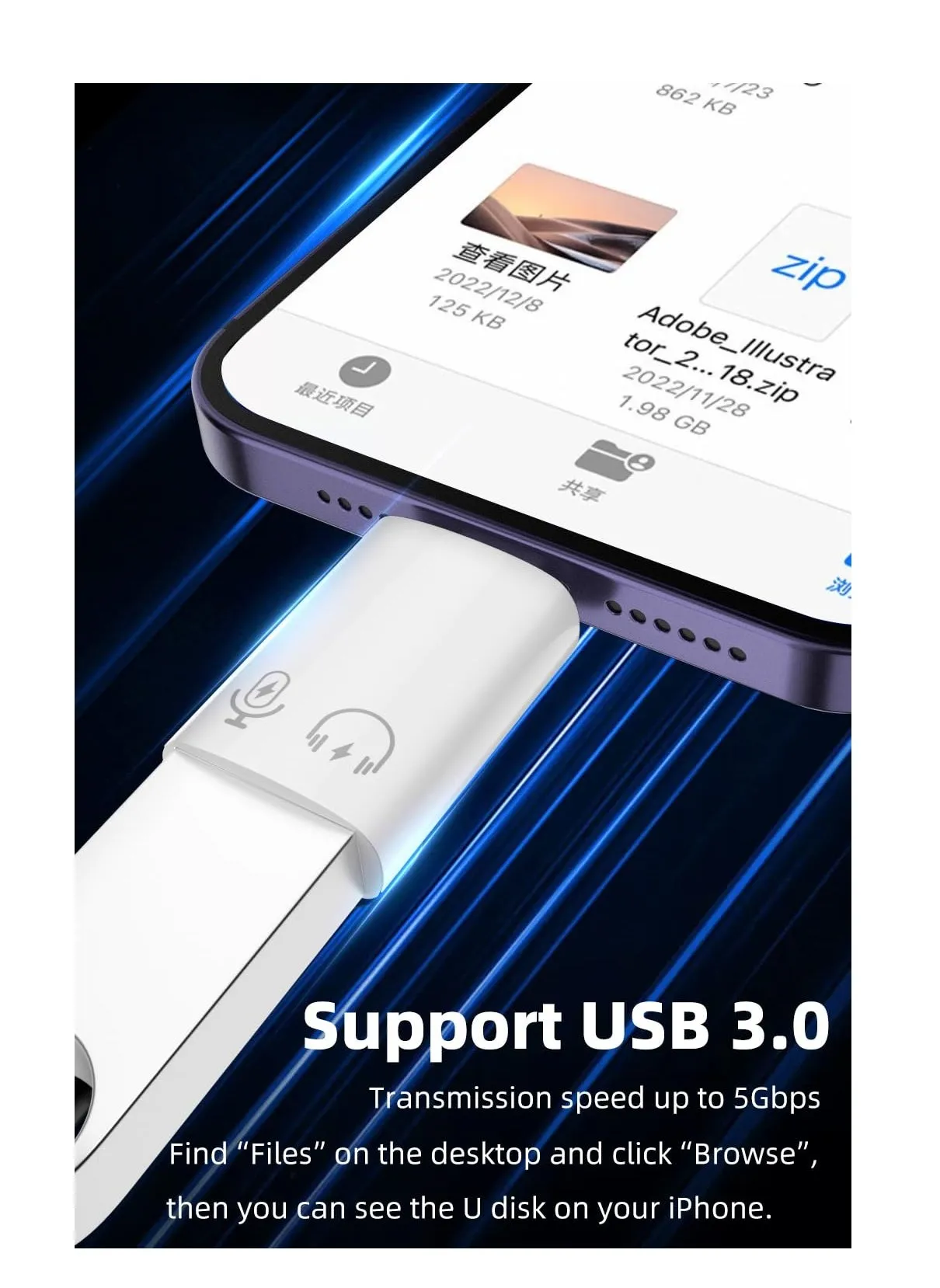 محول USB C/USB 3.0 أنثى إلى Lightning ذكر OTG، مناسب لجهاز iPhone/iPad، يدعم قارئ بطاقات الاتصال، وقرص U، ومحرك أقراص فلاش USB، ولوحة المفاتيح، والفأرة، وميكروفون لافاليير، وسماعة رأس رقمية (عبوتان)-2