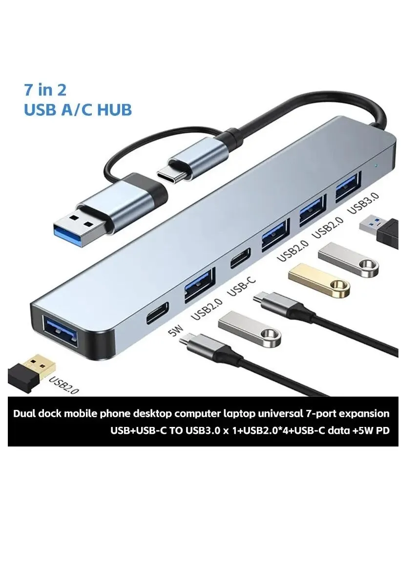 موزع من النوع سي 7 في 2 USB منفذين و USB 3.0  متوافق مع ماك بوك برو واير واللابتوب وغيرها من الاجهزة من النوع سي-2