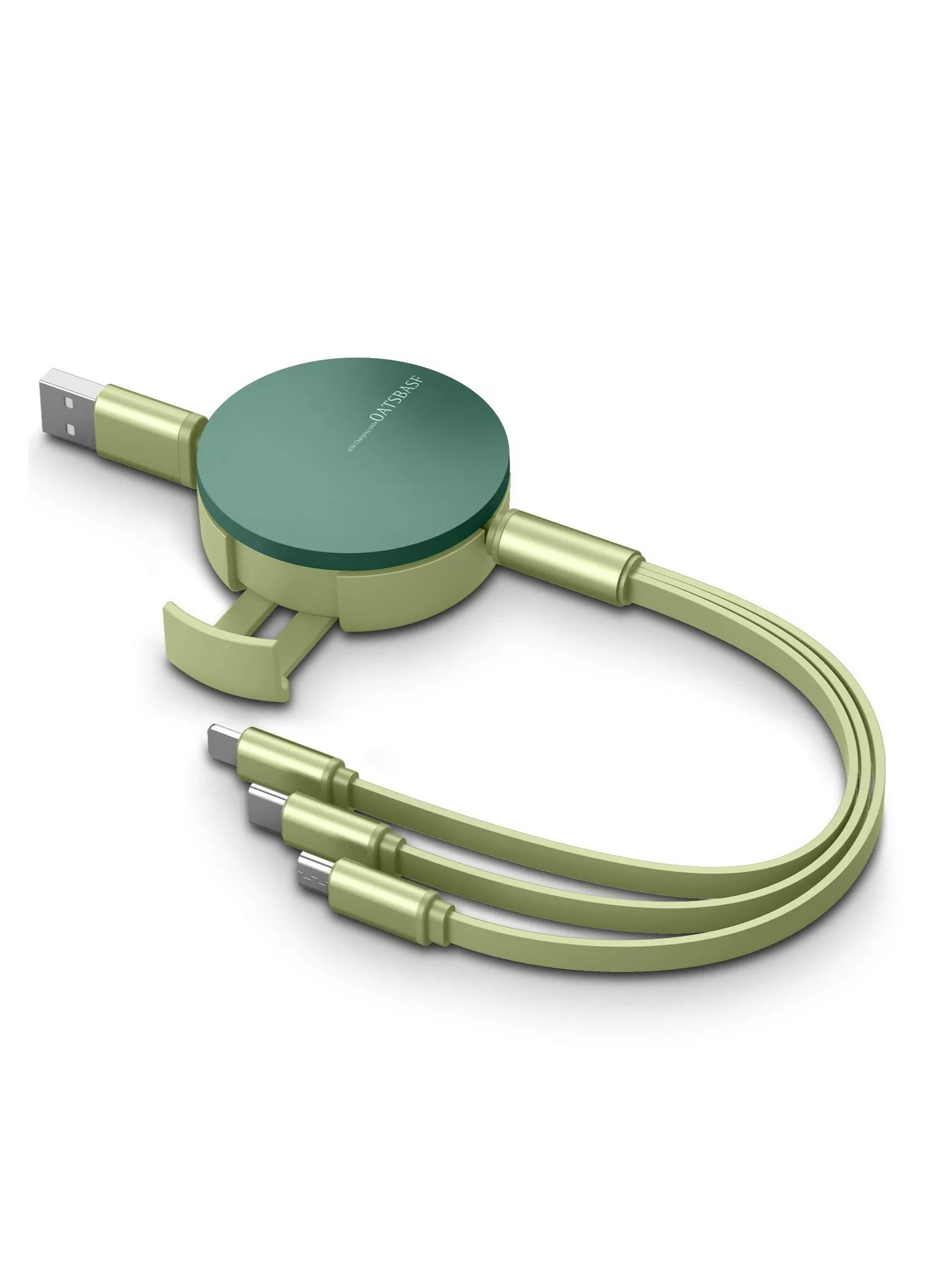 شاحن USB، كابل قابل للسحب 3 في 1 محول سلك شحن متعدد مع منفذ Mini Type C/Micro USB/منفذ هاتف/حامل، متوافق مع الهاتف 14 13 12 11 X/الأجهزة اللوحية للاستخدام العالمي-1