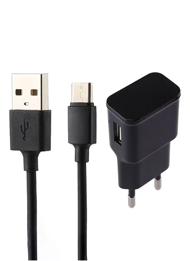 محوّل شحن USB مع كابل Type-C - قابس أوروبي أسود-1