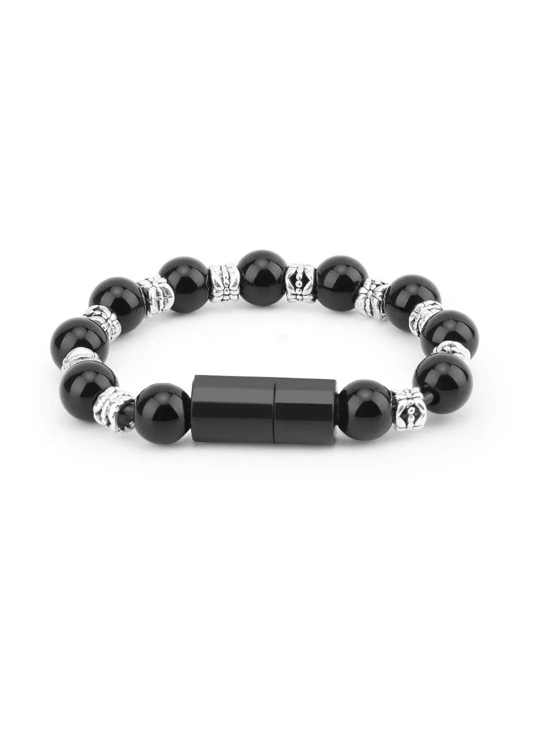 USB Charging Cable Bracelet, Black Durable Charging Bracelets Cable Charger Cord Fashion Prayer Beads Wrist Line-2