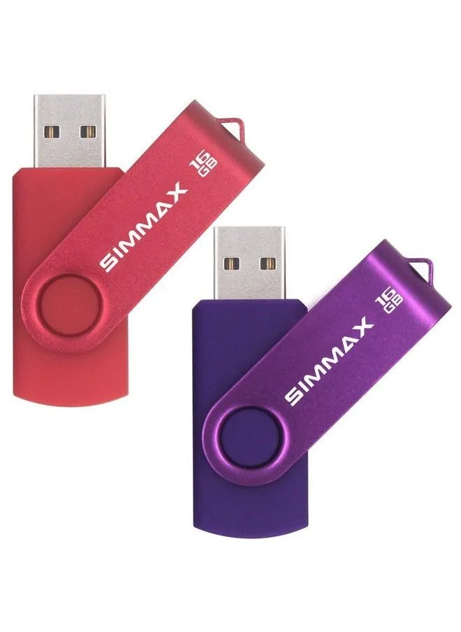 Usb Flash Drives 2 Pack 16Gb Memory Stick Swivel Design Usb 2.0 Flash Drive Thumb Drive Zip Drives (16Gb Red Purple)-1