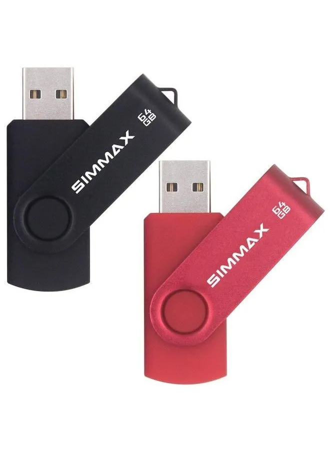 Usb Flash Drives 2 Pack 64Gb Memory Stick Swivel Design Usb 2.0 Flash Drive Thumb Drive Zip Drives (64Gb Black Red)-1