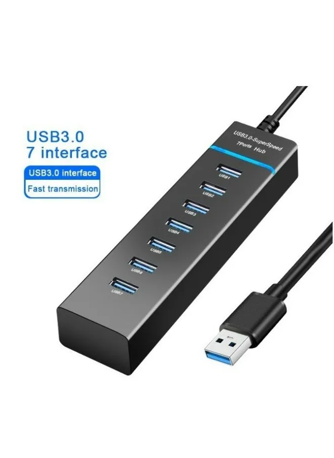 USB Hub 3.0، 7 منافذ USB لشحن موسع البيانات، ملحق موزع البيانات، مناسب لأجهزة الكمبيوتر المحمولة وأجهزة الكمبيوتر الشخصية وأجهزة USB، متوافق للغاية، سرعة نقل بيانات 5 جيجابت في الثانية-1