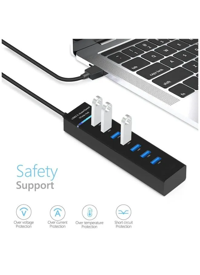 USB Hub 3.0، 7 منافذ USB لشحن موسع البيانات، ملحق موزع البيانات، مناسب لأجهزة الكمبيوتر المحمولة وأجهزة الكمبيوتر الشخصية وأجهزة USB، متوافق للغاية، سرعة نقل بيانات 5 جيجابت في الثانية-2