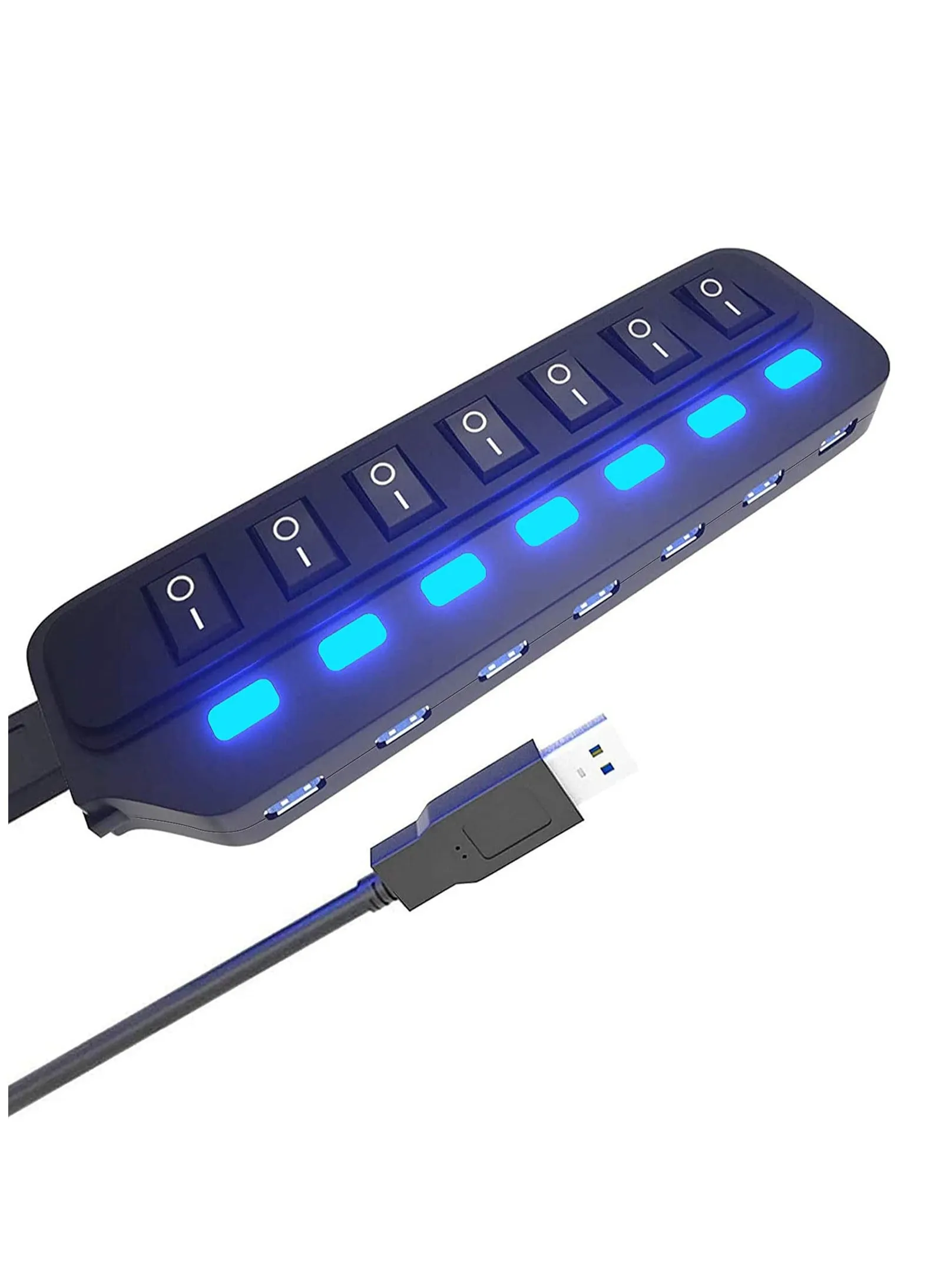 USB Hub 3.0 Splitter, 7 Port USB Data Hub with Individual On/Off Switches and Lights for Laptop, PC, Computer, Mobile HDD, Flash Drive, PD Charging for Macbook and Other Type C Laptops-1