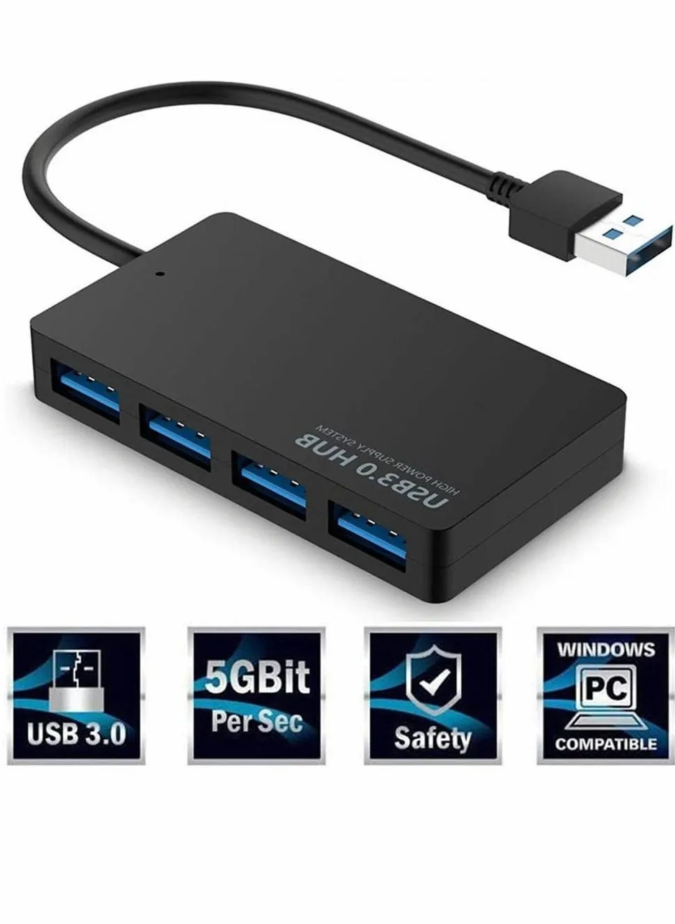 محول USB Hub 4 منافذ 3.0، مقسم فائق النحافة، موسع بيانات عالي السرعة 5 جيجابت في الثانية لأجهزة MacBook وMac Pro وMini وiMac وSurface XPS والكمبيوتر الشخصي ومحرك الأقراص المحمول والقرص الصلب المحمول-2