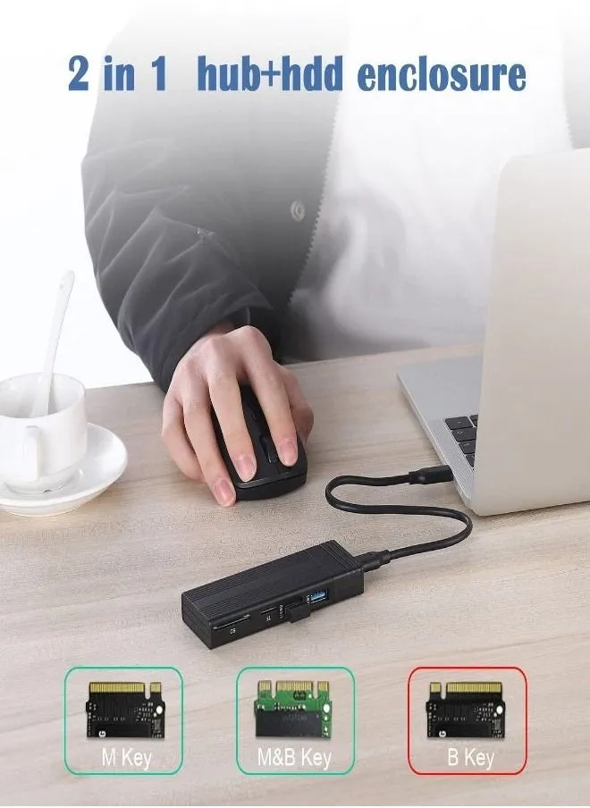 USB Hub Enclosure 5 in 1 Docking Station USB C 3.1 Hub Compatible Hub 2.0 TF SD Card Reader for M.2 NVMe SATA Enclosure-2