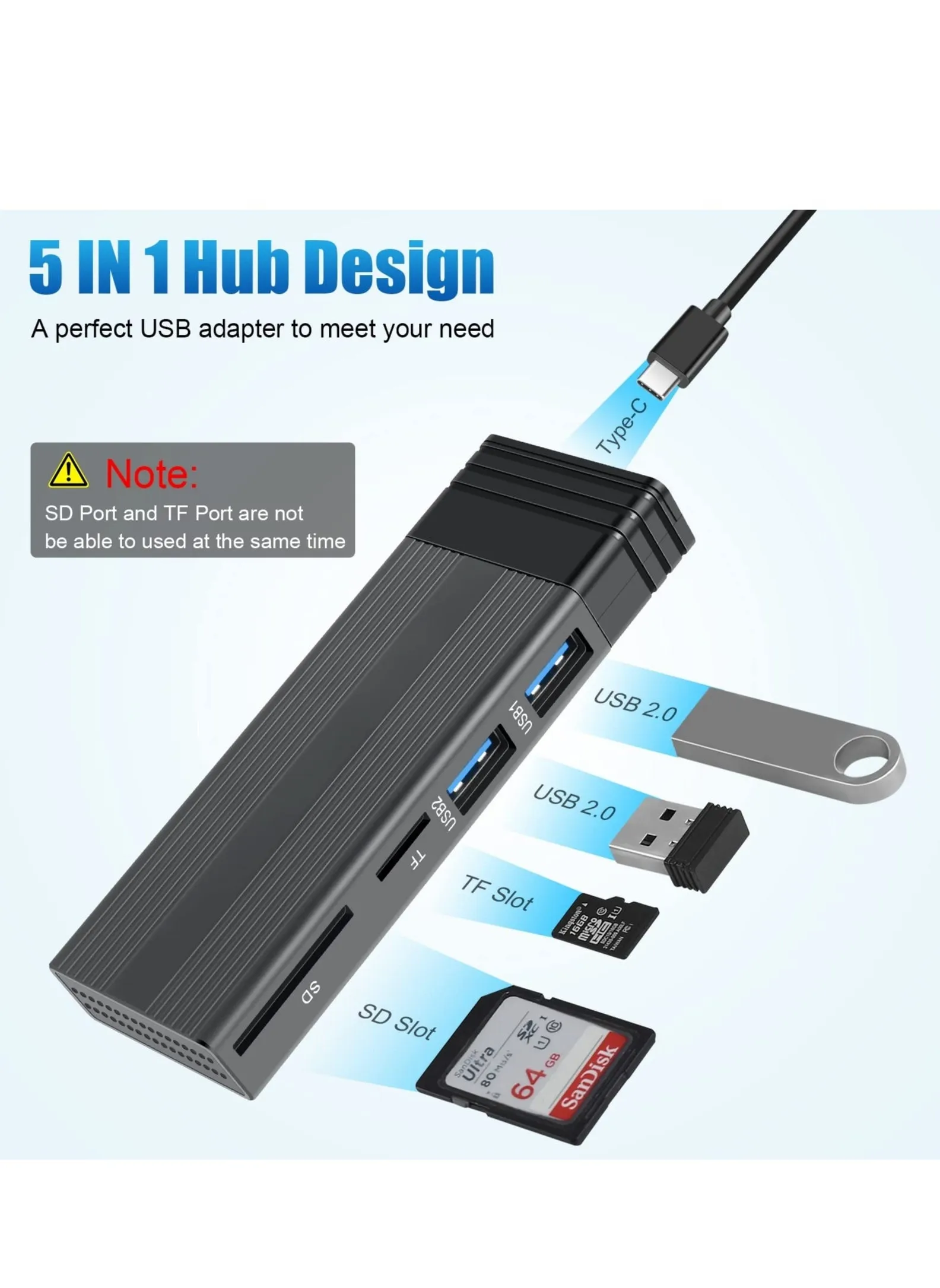 موزع USB - موزع متعدد المنافذ USB محول موزع USB 3.0 متعدد المنافذ لنقل البيانات بسرعة لأجهزة الكمبيوتر المحمولة، ماك بوك، الطابعة، PS4، الكمبيوتر الشخصي، محرك أقراص فلاش، القرص الصلب المحمول (0.5 قدم/0.15 متر)-2