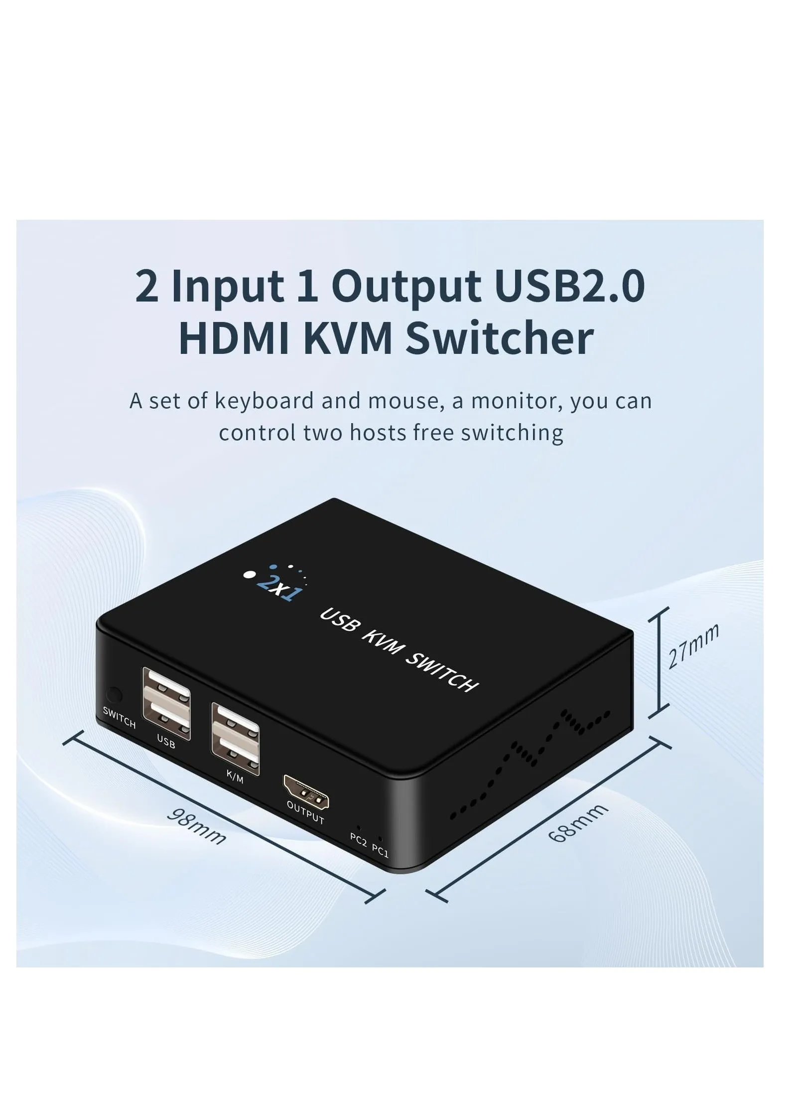 مفتاح USB KVM، جهازي كمبيوتر يتشاركان 4 أجهزة USB2.0، لوحة مفاتيح وماوس وطابعة، مفتاح USB، يدعم وحدة تحكم سطح المكتب ومفاتيح الأزرار، محدد مفتاح USB متوافق مع أنظمة Windows وMac وLinux-2