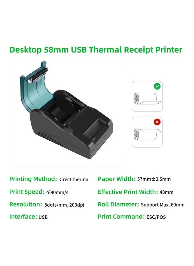 طابعة فواتير تعمل بالطاقة الحرارية مع منفذ USB أسود-2