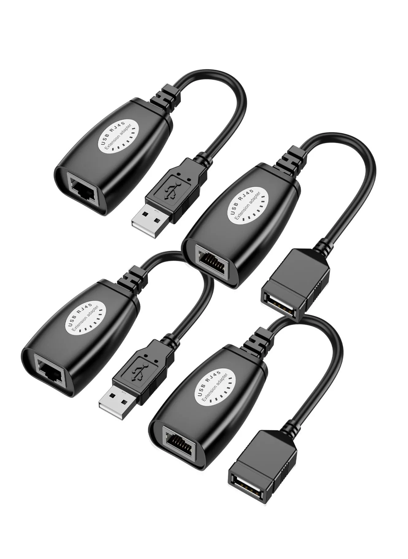 محول USB إلى إيثرنت، موسع USB عبر محول Cat5/5e/6/6e، متوافق مع أجهزة الكمبيوتر والهواتف المحمولة والفئران ولوحات المفاتيح وأقراص U والطابعات والكاميرات (4 قطع)-1