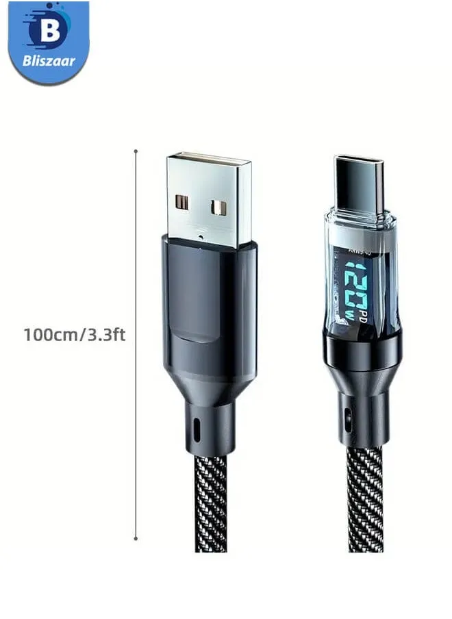 كابل شحن سريع من USB إلى Type-C مع شاشة LCD، كابل Type-C، بطول 1 متر - أسود-1